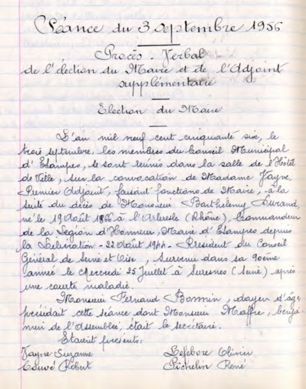 Procès-verbal de l'élection de Suzanne Vayne (3 septembre 1956)