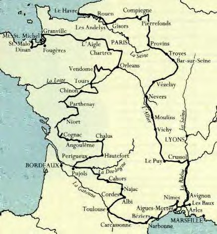 Carte du voyage à vélo de Lawrence durant l'été 1908 (© Jeremy Wilson)