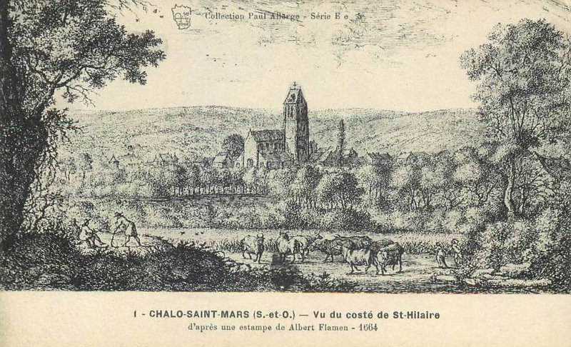 Albert Flamen: Chalo-Saint-Mard vu du côté de Saint-Hilaire (gravure)