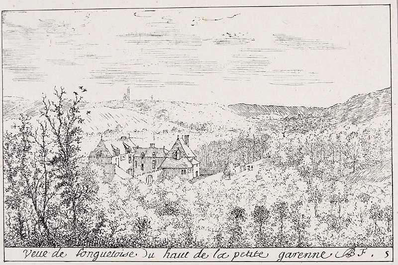 Albert Flamen: Vue de Longuetoise du haut de la petite garenne (gravure)