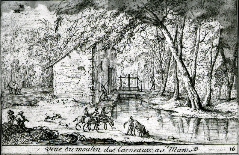 Albert Flamen: Vue du moulin de la Ferté (gravure)