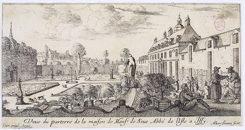 Albert Flamen: Vue du parterre de la maison de monsieur de Sève abbé de l'Isle à Issy (gravure)