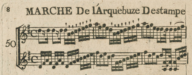 Marche de l'Arquebuse d'Etampes (partition pour deux violons, fin XVIIIe siècle, collection Gérard Dôle)