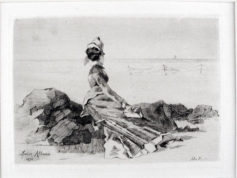 Louise Abbéma et Félix Buhot: Femme sur un rocher (eau-forte, 1874)