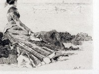 Louise Abb&eacute;ma et F&eacute;lix Buhot: Femme sur un rocher (eau-forte, 1874)
