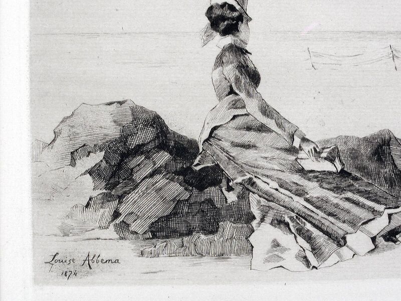 Louise Abbéma et Félix Buhot: Femme sur un rocher (eau-forte, 1874)