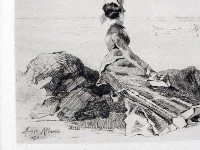 Louise Abb&eacute;ma et F&eacute;lix Buhot: Femme sur un rocher (eau-forte, 1874)