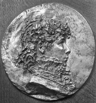 Louise Abbéma: Portrait de Sarah Bernhardt (médaillon de bronze doré, 1875)