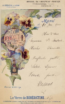 Menu pour l'Hôtel du Chapeau-Rouge à Avallon (1903)