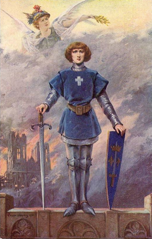 Louise Abbéma: Jeanne d'Arc devant la Cathédrale de Reims en flamme (carte postale patriotique, 1914, © 2003 Procureur et Harlaut)