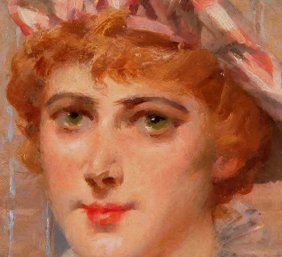 Louise Abb&eacute;ma, Jeune fille (d&eacute;tail, huile sur toile)