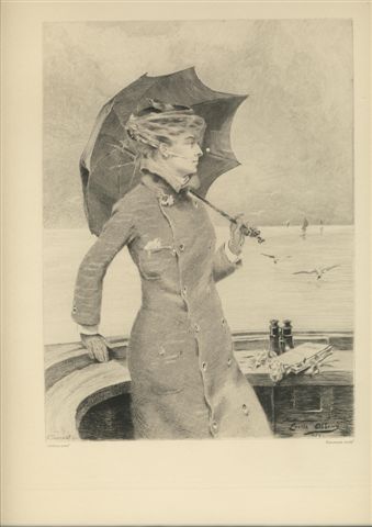 Femme au parapluie (eau-forte)