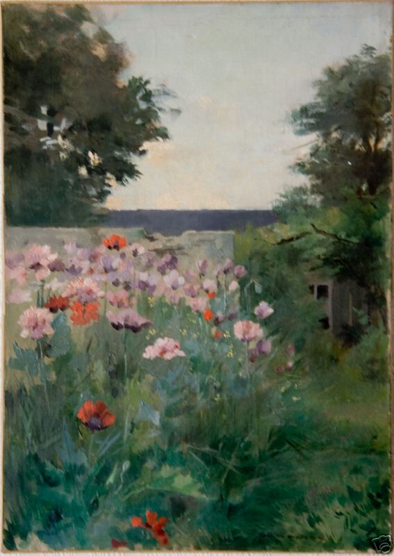 Louise Abbéma: Jardin fleuri (huile sur toile, vue d'ensemble)