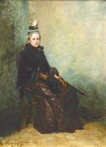 Louise Abbéma: Portrait de femme en manteau avec un parapluie (huile sur toile)