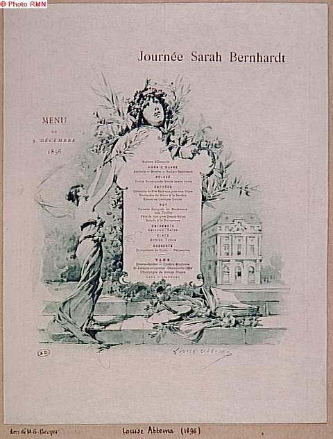 Louise Abbéma:  Menu de la journée Sarah Bernhardt (1896)