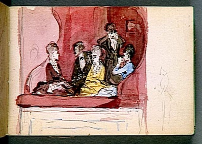 Louise Abbéma: Au théâtre (croquis aquarellé)