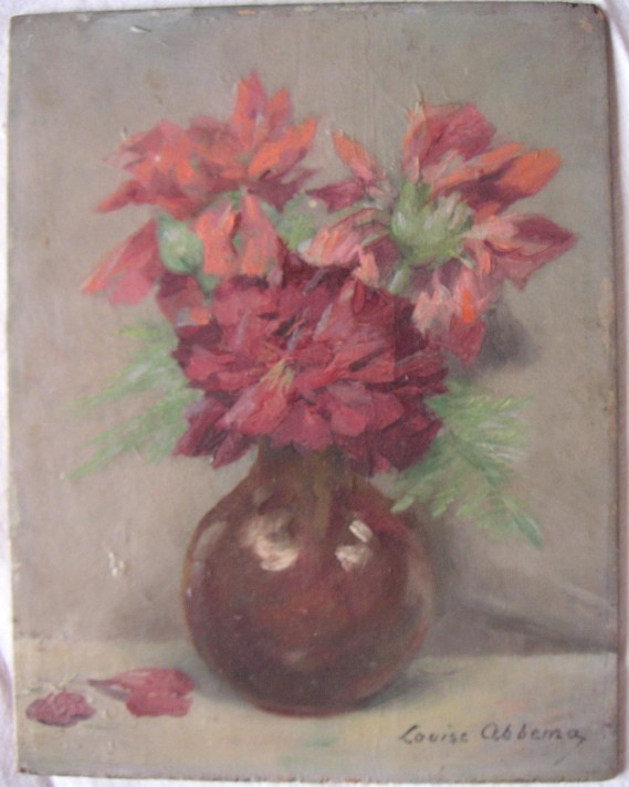 Louise Abbéma: Bouquet (huile sur panneau de bois, recto)