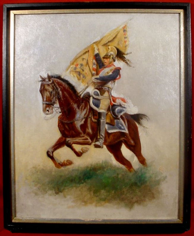 Louise Abbéma (?): Dragon français à cheval (toile provenant de l'atelier de Louise Abbéma