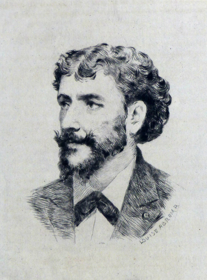 Louise Abbéma: Portrait de Carolus Duran (pointe sèche, 1880)