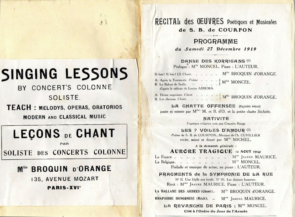 Louise Abbéma: Ornementation du programme d'un récital (décembre 1919)