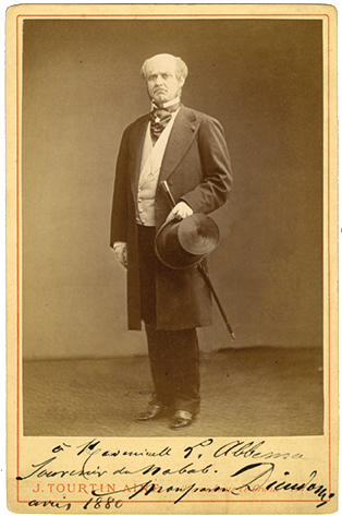 Portrait photographique par J. Tourtin de l'acteur Alphonse Dieudonné, dédicacé à Louise Abbéma en avril 1880