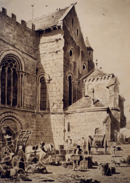 Narcisse Berchère: Le marché devant la Collégiale Notre-Dame (Musée d'Etampes)