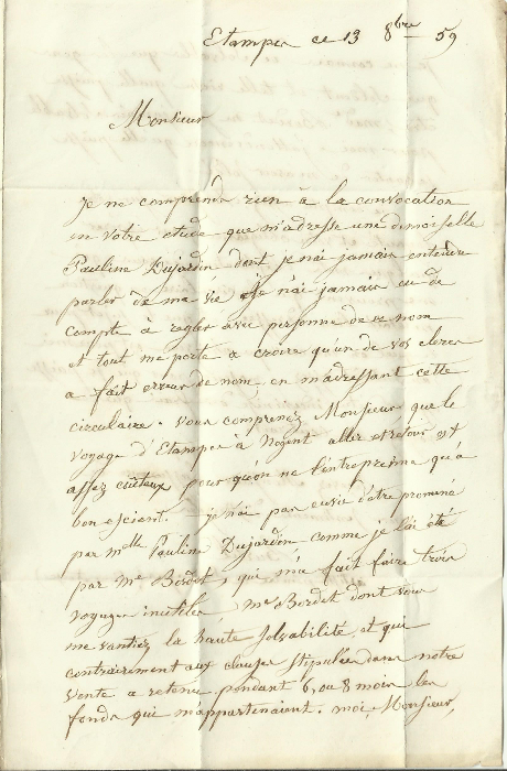 Lettre de 1859 de Burtel à Champie