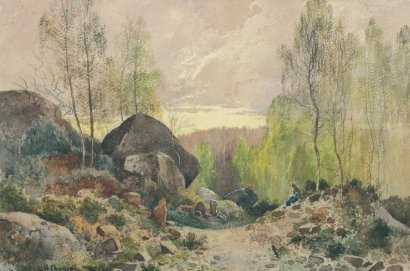 Rochers dans le forêt de Fontainebleau (aquarelle, 22 cm sur 32,5)