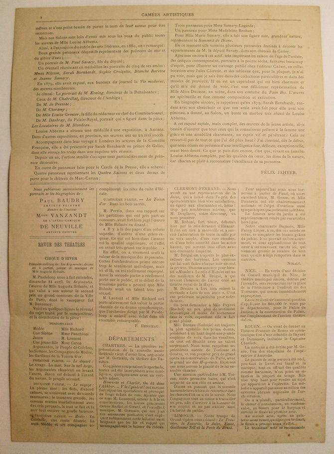 Félix Jahyer: Louise Abbéma (camées artistiques, avril 1881, p.2)