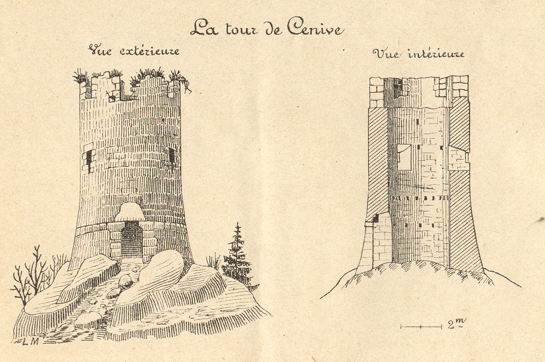 Léon Marquis: La tour de Cenive, élévation (croquis, 1873)