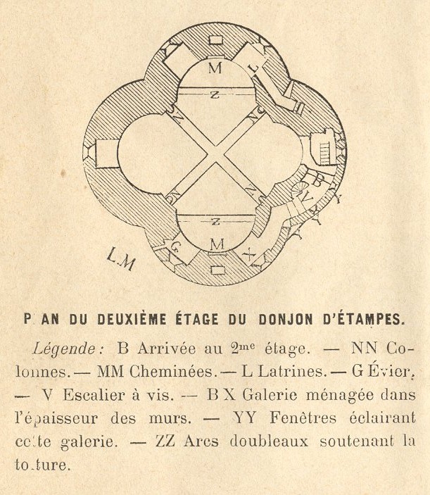 Léon Marquis: Le Donjon d'Etampes, plan du deuxième étage (croquis, 1873)