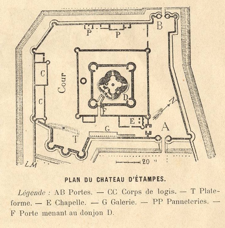 Léon Marquis: Plan du Château d'Etampes (croquis, 1873)