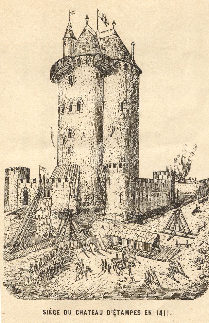 Léon Marquis: Siège du Château d'Etampes en 1411 (croquis, 1873)