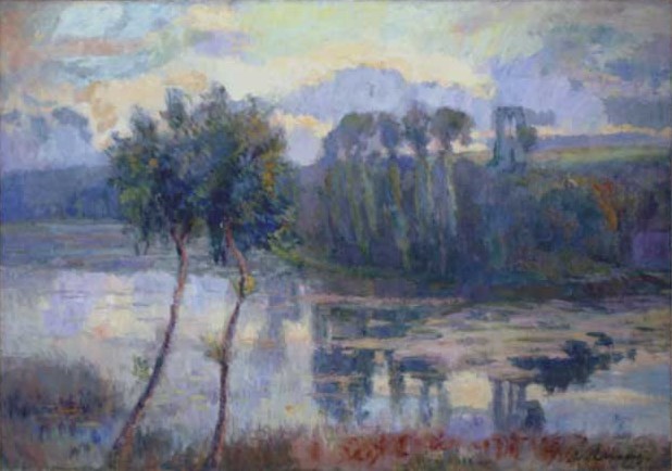Albert Lebourg (1849-1928): Bord de l'&eacute;tang de Chalou Moulineux (huile surt toile, 55 cm sur 47)
