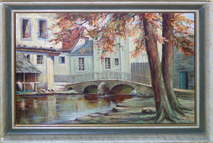 Josef Boley: Le Pont Dor&eacute; &agrave; Etampes (huile sur toile, 1941)