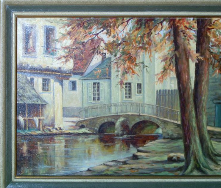 Josef Boley: Le Pont Dor&eacute; &agrave; Etampes (huile sur toile, 1941)