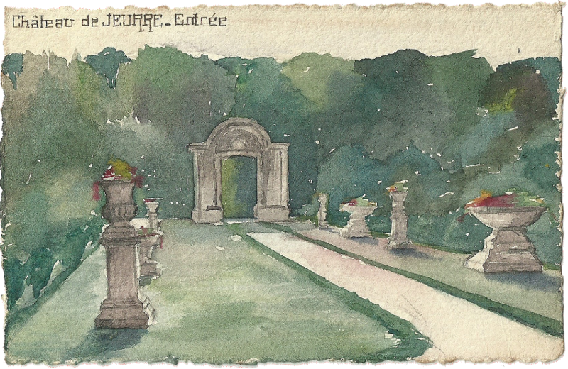 Georges Tessier: Entrée du château de Jeurre (aquarelle)