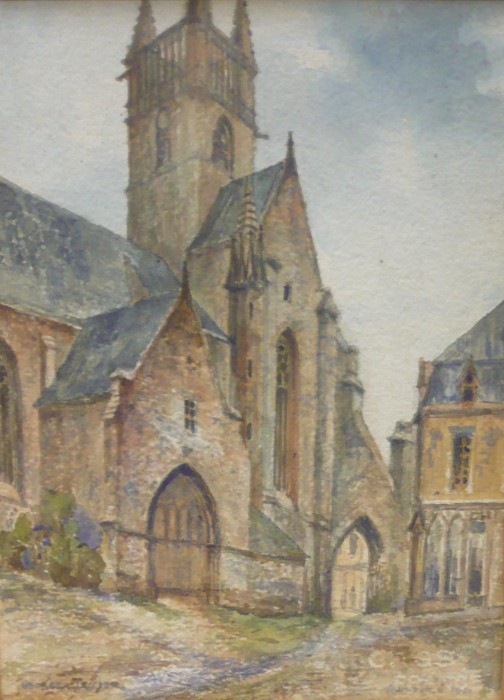 Georges Tessier: Eglise de Quimper (aquarelle, vers )