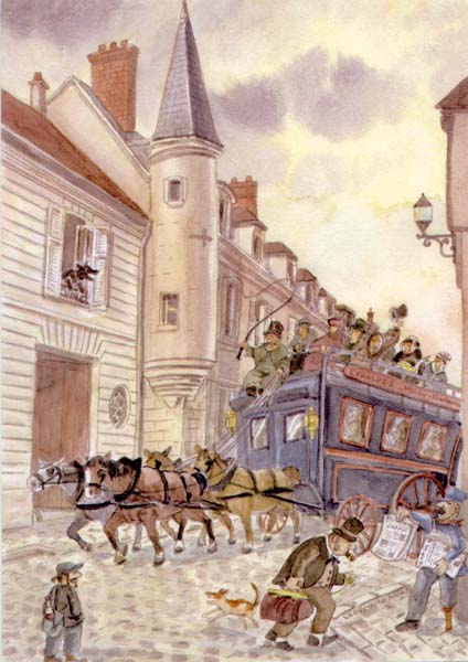 Philippe Legendre-Kvater: L'omnibus de Fontainebleau arrive quartier Saint-Basile (© Philippe Legendre-Kvater)