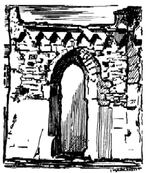 Jules Lepoint-Duclos: Vestiges détruits de Sainte-Croix (gravure sur bois, 1938)