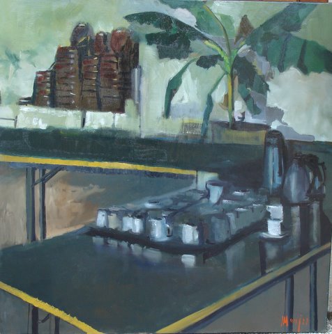 Sylvie Manjoo: Thé ou café (huile sur toile,80 x 80 cm)