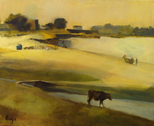 Sylvie Manjoo: La Yamuna (huile sur toile)