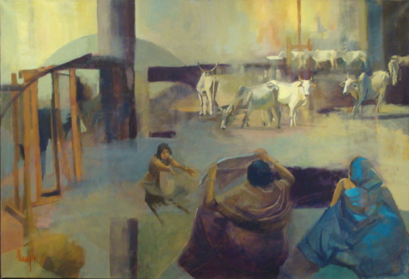 Sylvie Manjoo: La Baignade (huile sur toile, 130 cm sur 89)