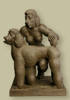 Yeva: Femme au caniche (terre cuite, 52 X 38 X 38 cm)