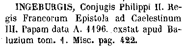 Article "Ingeburge" de la Bibliotheca Latina de Fabricius et Mansi, édition florentine de 1858