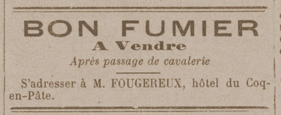 Vente de fumier en 1914