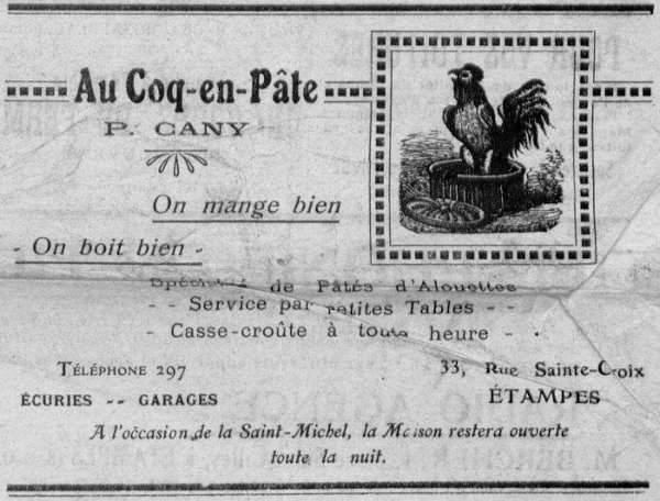 Réclame parue dans l'Abeille d'Etampes le 24 septembre 1927