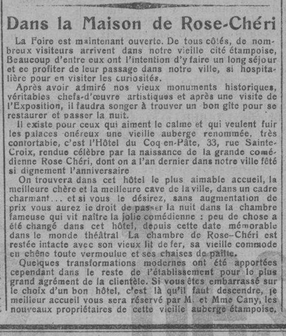 Réclame du 25 juin 1923 dans l'Abeille d'Etampes