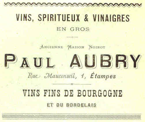 Paul Aubry marchand de vins à Etampes en 1898