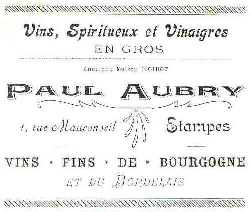 Paul Aubry marchand de vins à Etampes en 1901